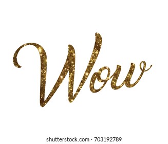 The gradient golden isolated hand writing word WOW