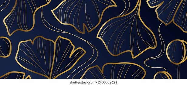 Gradient golden linear background with ginkgo biloba leaves vector design in eps 10