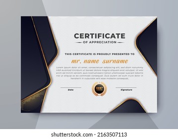 Gradient golden luxury certificate template, gold and black color certificate design, multipurpose, simple and elegant design.