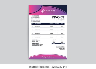 Gradient golden luxury horizontal invoice template