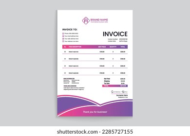 Gradient golden luxury horizontal invoice template