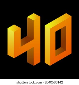 Gradient golden number 40 in isometric style. Yellow figure isolated on black background. Learning numbers, serial number, price, place. Vector illustration