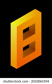 Gradient golden number 8 in isometric style. Yellow figure isolated on black background. Learning numbers, serial number, price, place. Vector illustration
