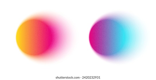 Gradient, gradation circle, grain noise texture abstract background. Watercolor gradient blend mesh of neon iridescent gradation. Blur shapes, abstract grain noise. Vector illustration