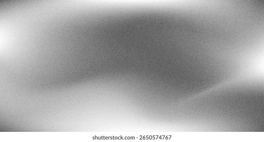 Gradient grainy background, white illuminated spots on black, noise texture effect, abstract noise texture banner backdrop design