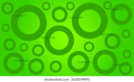 Gradient green background with circle shapes wave line graphic abstract design.
