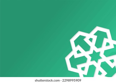 Gradient green background with geometric pattern cut in corner. Aesthetic islamic background.