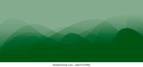 Un fondo verde degradado con capas transparentes superpuestas en forma de onda, creando un efecto de paisaje abstracto suave.