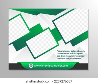 plantilla web de diseño de banner verde degradado. banner de encabezado de diseño horizontal. Fondo de portada moderno para diseño de sitios web, banner de anuncios de cobertura de medios sociales, volante, tarjeta de invitación. collage de fotos espaciales.