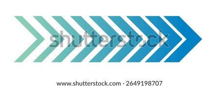 Gradient green to blue chevron arrow strip, dynamic motion line symbolizing speed, transition, or energy flow