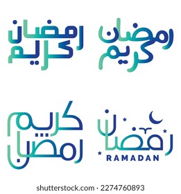 Gradient Green and Blue Ramadan Kareem Vector Design with Arabic Calligraphy for Muslim Greetings.