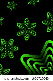 Gradient green bright stars on black background