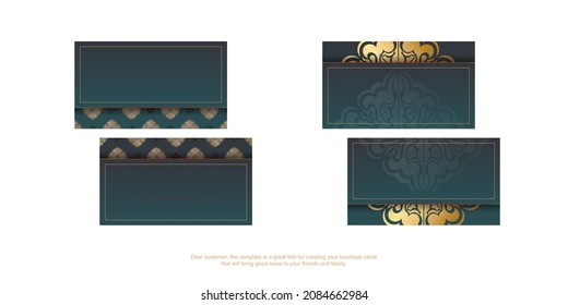 Gradient green business card with luxurious gold ornaments for your personality.