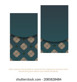 Gradient green business card with vintage gold ornament for your brand.