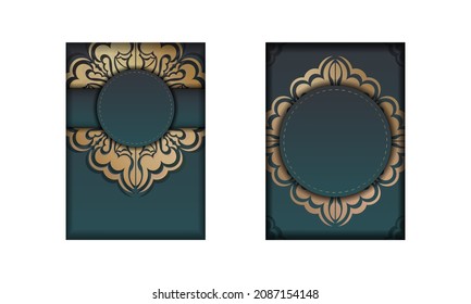 Gradient green card with abstract gold ornament for your brand.