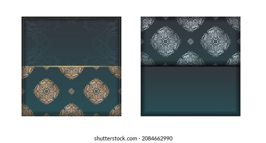 Gradient green card with gold mandala ornament prepared for typography.