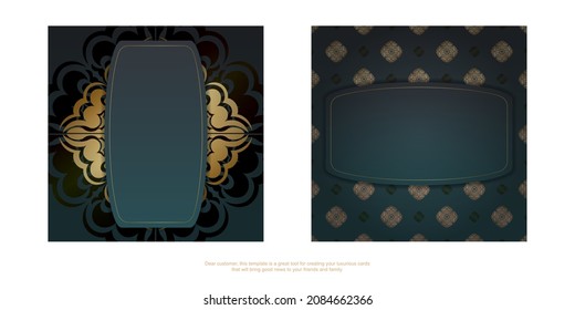 Gradient green card with greek gold ornaments for your design.