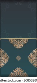 Gradient green card with vintage gold ornament typography-ready.