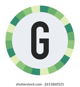 GRADIENT GREEN AND CREAM CIRCLE WITH PROMINENT OLIVE GREEN CAPITAL LETTER “G” IN THE CENTER ON A DARK BLACK BACKGROUND.