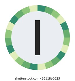 GRADIENT GREEN AND CREAM CIRCLE WITH PROMINENT OLIVE GREEN CAPITAL LETTER “I” IN THE CENTER ON A DARK BLACK BACKGROUND.