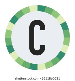GRADIENT GREEN AND CREAM CIRCLE WITH PROMINENT OLIVE GREEN CAPITAL LETTER “C” IN THE CENTER ON A DARK BLACK BACKGROUND.