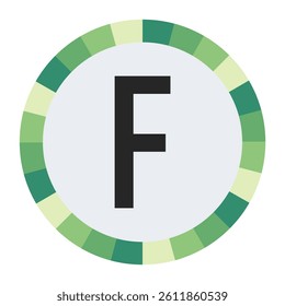 GRADIENT GREEN AND CREAM CIRCLE WITH PROMINENT OLIVE GREEN CAPITAL LETTER “F” IN THE CENTER ON A DARK BLACK BACKGROUND.