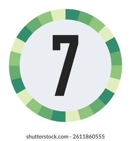 gradient green and cream circle with prominent olive green number “7” in the center on a dark black background.