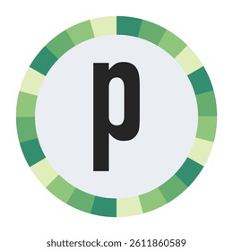 gradient green and cream circle with prominent olive green lowercase letter “p” in the center on a dark black background.