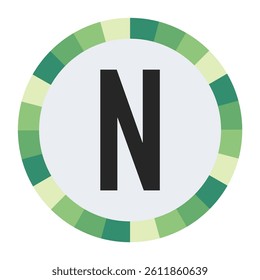 GRADIENT GREEN AND CREAM CIRCLE WITH PROMINENT OLIVE GREEN CAPITAL LETTER “N” IN THE CENTER ON A DARK BLACK BACKGROUND.