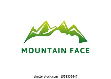 Gradient green face mountain logo design template. 