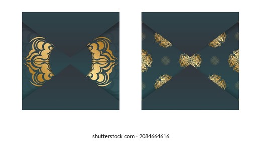 Gradient green greeting card with Greek gold ornaments prepared for typography.