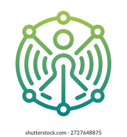 Gradient green human connection symbol with circle lines and dots icon