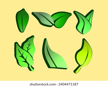 gradient green leaves collection. Isolated vector illustration
