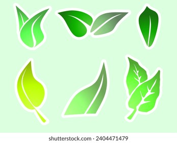 gradient green leaves collection. Isolated vector illustration