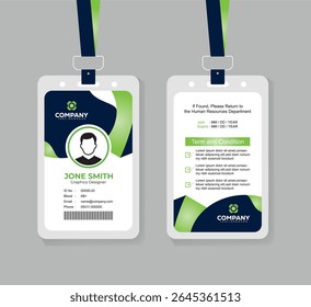 Gradient Green and Navy Blue Corporate ID Card Template for Office Employees and Staff Identity