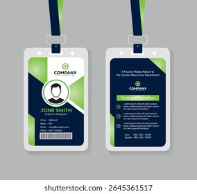 Gradient Green and Navy Blue Corporate ID Card Template for Office Employees and Staff Identity