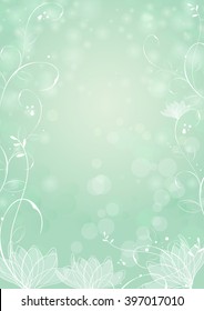 Gradient green paper background with border lotus and plants