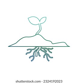 Gradient Green sprout with roots. Ecology concept. Vector illustration on white background.