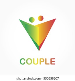 gradient green yellow orange abstract shape with two circle above as head for couple logo vector