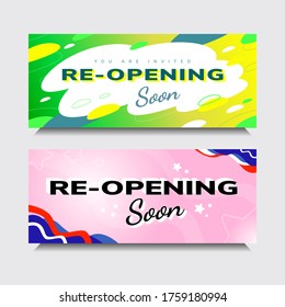 Gradient Green, Yellow, Pink, Red And Blue Re-opening Soon Banner Template Eps Vector Text Effect