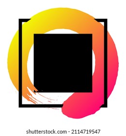 Gradient grunge circle brush stroke with black square frame for photo or other things. Trendy element for design. Vector illustration isolated on white background. EPS 10