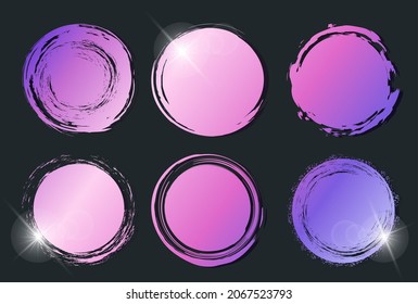 Gradient grunge circle collection. Colorful painted round shape strokes. Set of vector design elements