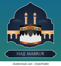 Gradient hajj illustration with mecca. - Vector.