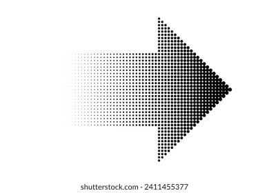 Farbverlauf-Pfeil mit Halbton rechts mit Punktmuster auf weißem Hintergrund. Retro-Video-Game-Zeiger und Vorwärts-Taste auf dem Spieler. 8-Bit-Vintage-Symbol