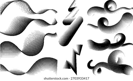 Gradient Halftone Abstract Shapes Collection – Modern Monochrome Design Elements