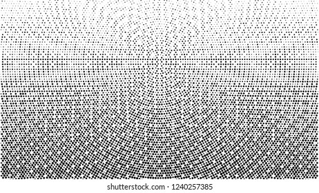 Gradient halftone background. Black white random grunge dots texture. Pop Art circle comic pattern. Abstract radial geometric vector pattern. Template for presentation flyer, business cards, stickers