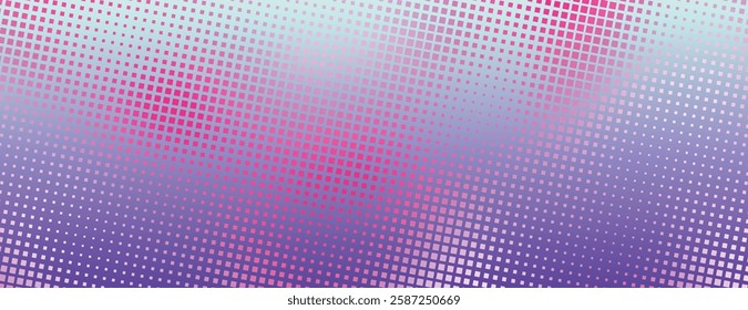 Gradient halftone background with purple and pink hues, featuring a dotted texture. The background blends purple and pink in a modern style. Minimal halftone vector gradient background