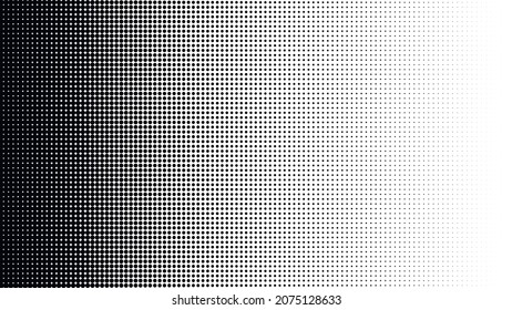 Gradient of halftone black dots on a white background. Pop art texture. Comic background. Vector illustration.