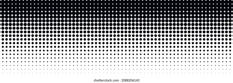 Gradient of halftone black dots on a white background. Pop art texture. Comic background. Vector illustration.