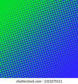 Gradient halftone dots background. Blue green pop art pattern, texture. Neon background Vector illustration, retro pattern of comic dots.